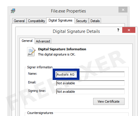 Screenshot of the Audials AG certificate
